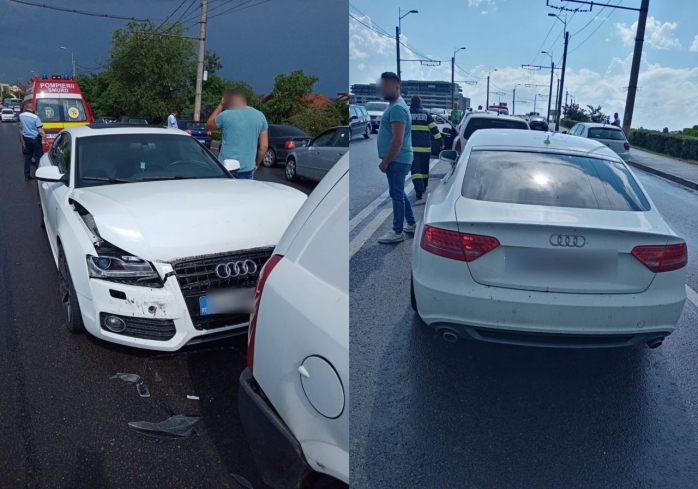 FOTO. Accident cu trei mașini pe strada Traian Vuia! Un bărbat, transportat de urgență la spital